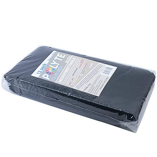 POLYTE Premium Microfiber Cleaning Towel,16 x 16 in, 12 Pack (Black)