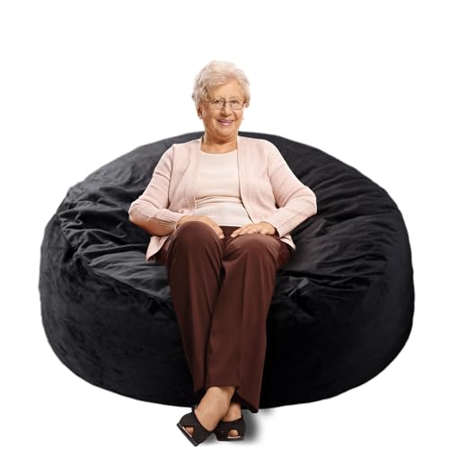 WhatsBedding Bean Bag Chairs for Adults Filled with Memory Foam, Large Bean Bag Sofa, Furniture Bag with Soft Dutch Velvet Cover,Black, 3 FT