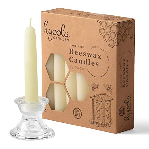 Hyoola White Beeswax Taper Candles – Hand Dipped, Decorative, All Natural, 100% Pure Scented Bee Wax Candle - 12 Pack - 4 Hour Burn Time