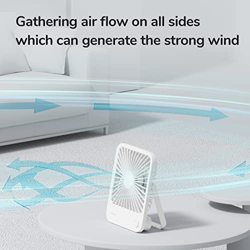 JISULIFE Desk Fan Battery Operated Small Fan，180° Foldable Portable Fan, 4 Speeds Adjustable Ultra Quiet for Home Office Travel Outdoor-White