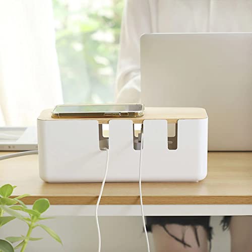 Wood Cover Cable Management Box Set with Cable Sleeve Wire Ties Included to Organize Desk Cord Cables, Hide TV Computer Wires, USB Hub Power Strips to Make Home Office Neat