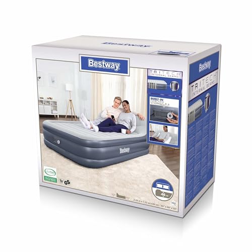 Bestway Tritech Airbed Queen SleekFlow Headboard Built-in AC Pump, 226 x 152 x 84 cm