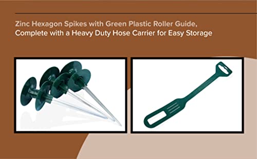 PATSONᵀᴹ 3 Pack Garden Hose Guide 25.5 cm Rust Free Zink Metal Spike Heavy Duty Dark Green 7.7 cm Spin Top Comes with Hanger Strap Organizer Carrier for Easy Hose Transport and Storage