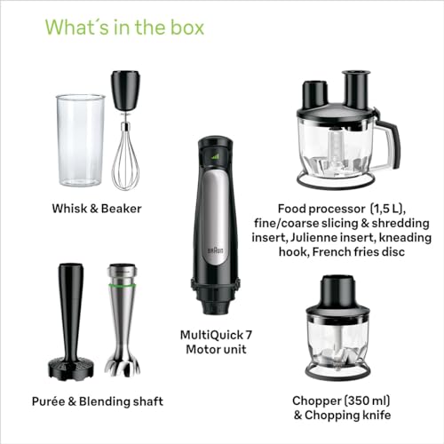 Braun Household MultiQuick 7 Hand Blender MQ7087X , Black, Hand Blender, Food Processor, Mixer, Juicer, ActiveBlade System, EasyClick Plus System, Splash Control