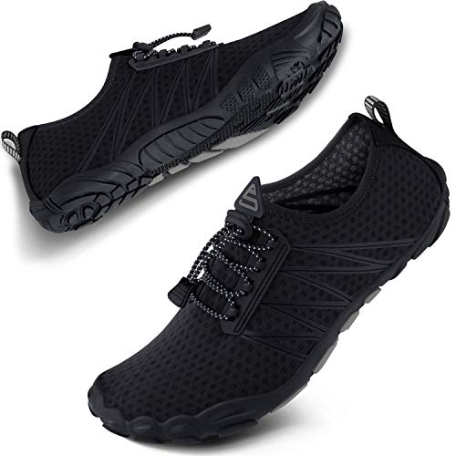 SEEKWAY Water Shoes Men Women Adult Quick-Dry Aqua Sock Barefoot for Beach Swim River Pool Lake Hiking Kayaking Surfing, 1b-406 Black, 9.5 Women/8 Men