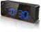 AMIR Digital Alarm Clock, Mirror Alarm Clock, LED Clock with Temperature Display, 3 Alarms, Adjustable Brightness, USB Charging, Electric Clock for Bedroom, Blue