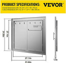 Mophorn 31 Inch BBQ Access Door 304 Stainless Steel BBQ Island 31W x 31H Inchs Double Door with Paper Towel Holder for Outdoor Kitchen