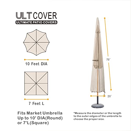 ULTCOVER Patio Umbrella Parasol Cover - 600D Waterproof Outdoor Market Umbrella Cover - Fits Market Umbrella 7-10 Feet