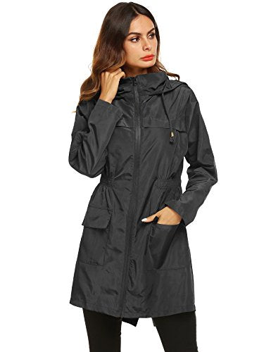 (Medium, Black1) - LOMON Women Waterproof Lightweight Rain Jacket Active Outdoor Hooded Raincoat