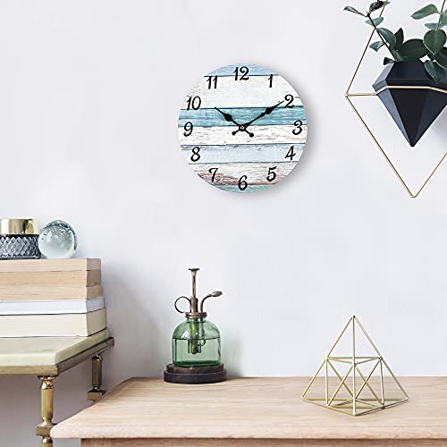Homotte Wall Clock, 10 Inch Battery Operated Clocks Living Room Decor, Silent Non-Ticking Bathroom Wall Clock, Round Country Retro Rustic Style Wall Clock for Home Bedroom Office