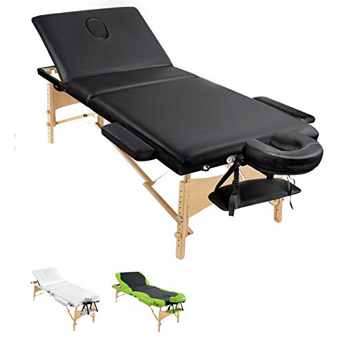 Zenses Massage Table 75cm Portable 3 Fold Wooden Beauty Bed Black