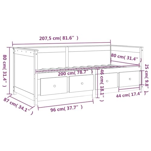 vidaXL Solid Wood Pine Day Bed Living Room Bedroom Furniture Wooden Sleepover Overnight Bed Sofa Couch Occasional Bed Seating 80x200 cm