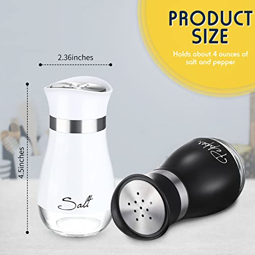 2 Pieces Salt and Pepper Shakers Set, Spice Dispenser with Stainless Steel Lid Pour Holes Glass Refillable Pepper Shaker Seasoning Cans for Home, Restaurant, Canteen (Black, White)