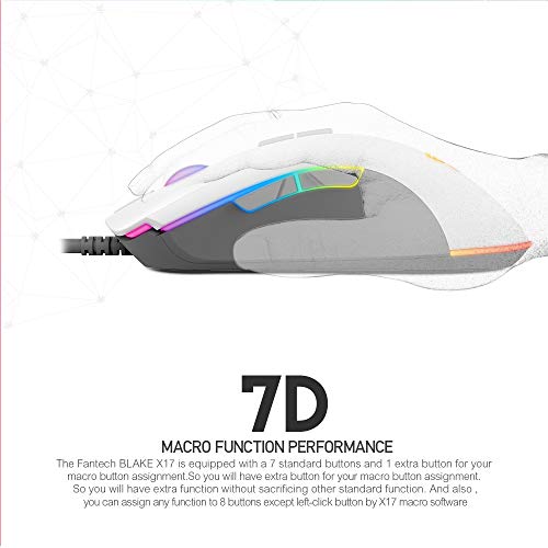 Fantech Gaming PC Mouse 10000 Adjustable DPI Wired RGB LED Light Seven Macro Button Computer Mice (X17) (White)