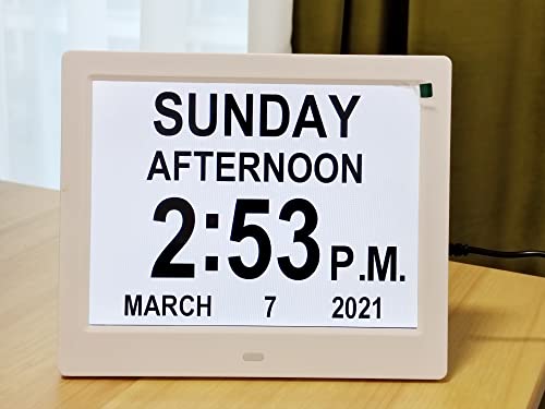 2023 Upgraded 19 Alarms Electronic Calendar Clock Day Date Clock, Non-Abbreviated Memory Loss Extra Large Day & Month Digital Clock, Auto Night Dimming (8” Black with Remote Control)