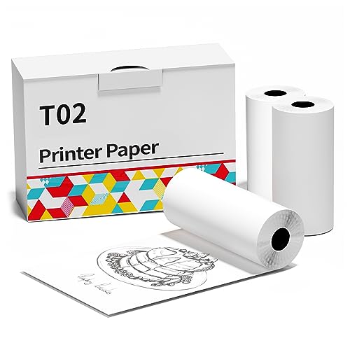 Zoolion White Sticker Paper, T02 White Non-Adhesive Thermal Paper, for Journal Photo Texts Study Notes, Compatible with T02/M02X/M02L, White Thermal Paper-10-Year Sticky 53mmx6.5m, 3 Rolls