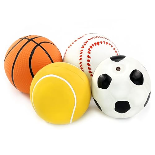 Chiwava 4 Pack 2.4" Squeak Latex Puppy Dog Toy Ball Sports Balls Sets Fetch Interactive Toy for Small Dogs
