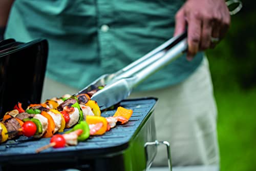 Weber Go-Anywhere Gas Barbeque Grill | Portable Gas BBQ Grill | Table Top Camping Barbeque with Lid | Porcelain-Enamelled Bowl | Small & Lightweight Deep Dish Outdoor Stove - Ivory (1125004)