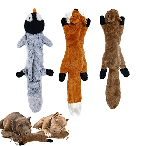 Dog Squeaky Toys,3 Pack No Stuffing Squeaky Plush Dog Toy,Crinkle Durable Plush Cute Animals Natural Puppy Toys for Teething Pet Toys Squeak for Boredom