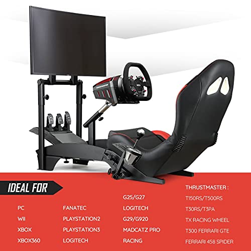 Racing Simulator Cockpit Adjustable Gaming Chair with Monitor Stand Racing Wheel Stand with Seat Logitech G25 G27 G29 G920 Xbox Xbox360 PS2 PS3 PC WII