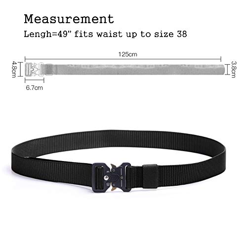 Men's Tactical Belt Metal Buckle, 49 * 1.5 inch Heavy Duty Nylon Belt Military Style Sports Webbing Belt With Quick Release Buckle, Black