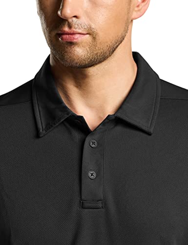 CQR Men's Polo Shirt, Long Sleeve Tactical Shirts, Dry Fit Lightweight Golf Shirts, Outdoor UPF 50+ Pique Shirt TOK004-BLK Large