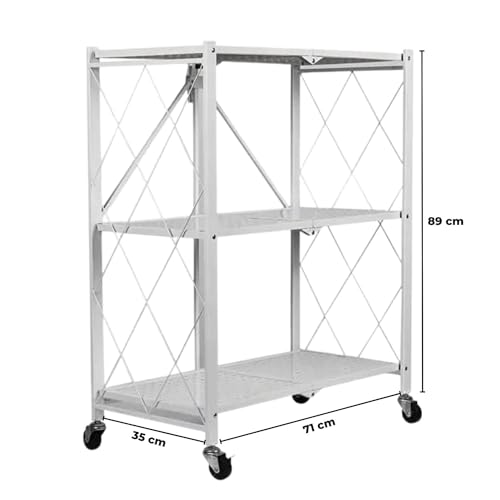 Ekkio Storage Shelves, Foldable Shelf, Metal Shelving Units for Garage, Kitchen, Bakers Closet, Metal Wire, Collapsible Organizer Rack (3 Tier - White)