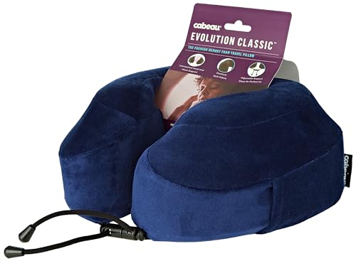 Cabeau Evolution Classic Neck Support Pillow - Neck Pillow for Traveling - Memory Foam Airplane Pillow with 360-Degree Comfort - Head & Chin Support Pillows for Sleeping Upright - (Navy)