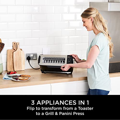 Ninja Foodi 3-in-1 Toaster, Grill & Panini Press with Flip Design, 7 Cooking Functions, 7 Toast Shades, Includes Panini Press, Bake Tray and Crumb Tray, Black ST200UK