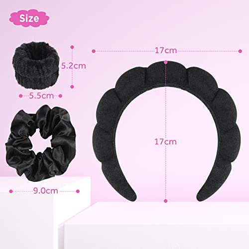 WD&CD Spa Makeup Headband Set, Headband Skincare Headband for Woman, Face Wash Wristband and Scrunchies For Hair, Black