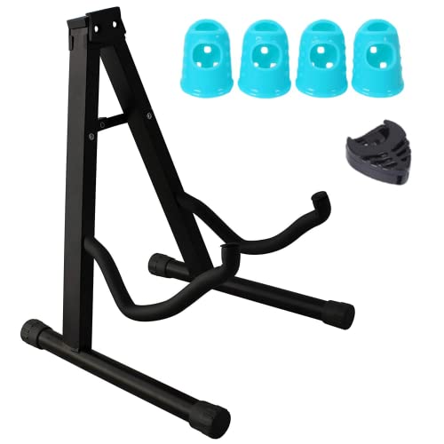 Guitar Stand - A-Frame, Universal, Folding Holder for All Types of Guitars Sturdy and Adjustable Design with Protective Rubber Coating Acoustic Classic Electric Bass Travel Guitar Stand - Black