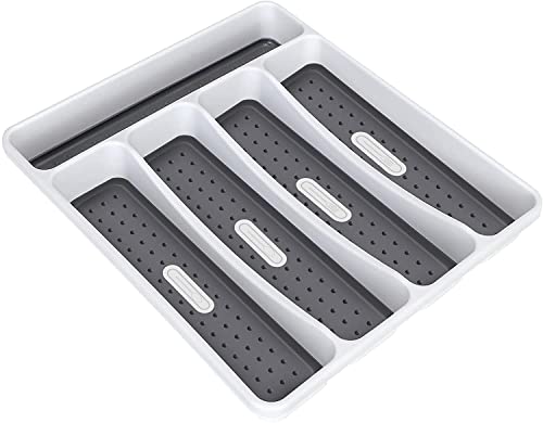 FYY Cutlery Organizer for Drawer, 5 Compartments Drawer Organizer, Kitchen Storage Tray for Flatware, Silverware, Cooking Utensils, BPA Free Plastic Cutlery Tray for Kitchen Bathroom & Office Supplies