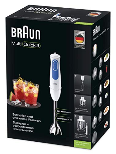 Braun Household MultiQuick 3, Hand Blender with Chopper & Whisk, MQ3045 Aperitive, White/Blue