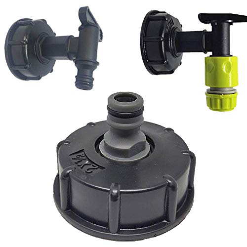 NC 2pcs IBC Tank Adapter S60x6 to 4 Water Pipe Tap Cap Joint 1/2" Thread Connector Replacement Valve Fitting Course Tank Cover Tap Water Butt Storage Tank Hose Fitting Parts, Black, One Size (HYJT1)