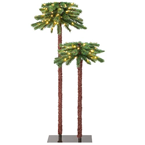 Costway Pre-Lit Artificial Palm Christmas Tree, Christmas Decoration Tree with PVC Needles and LED Lights, Festival Celebration Tree for Summer Holiday, Ideal for Home, School, Office & Carnival