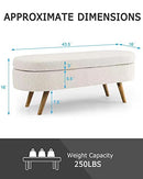 ECLYL Oval Storage Bench 43.5" Linen Fabric Upholstered Entryway Bench with Solid Wood Legs Ottoman Bench Indoor Bench for Living Room/Bedroom/End of Bed/Entryway (Beige)