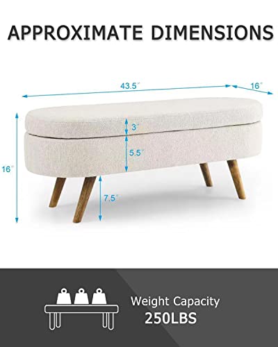 ECLYL Oval Storage Bench 43.5" Linen Fabric Upholstered Entryway Bench with Solid Wood Legs Ottoman Bench Indoor Bench for Living Room/Bedroom/End of Bed/Entryway (Beige)