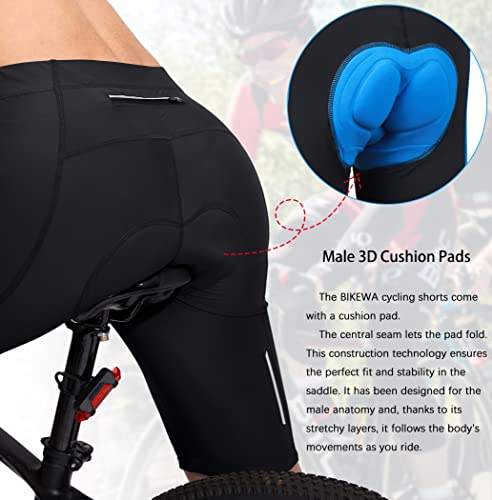 Bikewa Men's Bike Shorts 3D Padded Cycling Road Biking Mountain Riding Biker Bicycle UPF 50+ Cycle Shorts Zipper Pockets