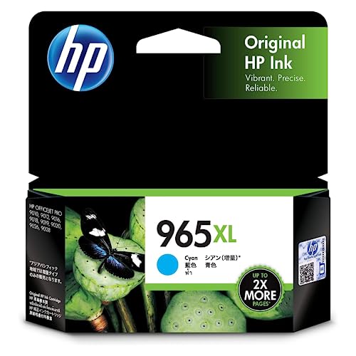 HP 965XL Genuine Original High Yield Cyan Ink Printer Cartridge works with HP OfficeJet Pro 9010 All-in-One Printer series, HP OfficeJet Pro 9020 All-in-One Printer series - (3JA81AA)