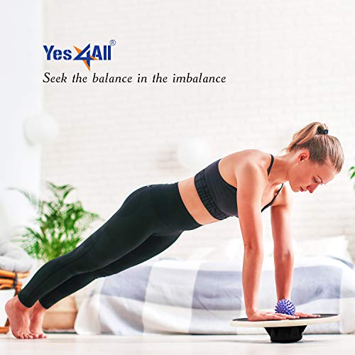 Yes4All Wooden Wobble Balance Board - Wobble Board for Physical Therapy, Balance Board for Standing Desk, Core Training, Exercise Balance Stability Trainer (Black)