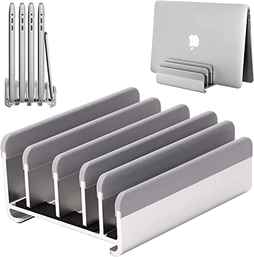 Multiple Laptop Stand, Geecol Desktop Stand Holder Up to 5 Devices with Adjustable Dock (Up to 6.7 inch), Fits All MacBook/Surface/Samsung/HP/Dell/Chrome Book Silver