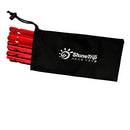 NUZAMAS Camping Tent Stakes Set of (10) 7" (18cm) - Ultralight and Heavy Duty 7001 Aluminum - 3 Guy Points - Red with Storage Bag