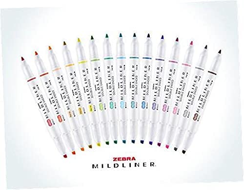 Zebra Pen Mildliner Double Ended Highlighter Set, Broad and Fine Point Tips, Assorted Ink Colors, 15-Pack