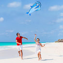 IMAGE Large Dolphin Blue Kite, Frameless Soft Parafoil Giant 3D Beach Kite Easy Fly Breeze Kites for Outdoor, Families, Friends