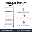 Amazon Basics 5-Shelf Adjustable, Heavy Duty Storage Shelving Unit on 4'' Wheel Casters, Metal Organizer Wire Rack, Chrome (76.2L x 35.56W x 164.47H) cm