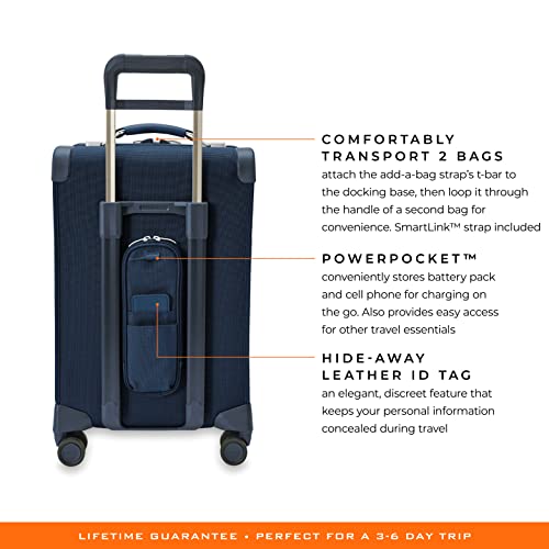 Briggs & Riley 4 Wheel Expandable Spinner Suitcases, Navy, Carry-On 56cm, Essential Carry-On