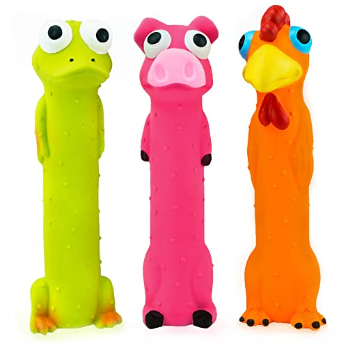 Chiwava 3 Pack 9" Squeaky Latex Dog Toys Standing Stick Animal Puppy Fetch Interactive Play for Small Medium Dogs