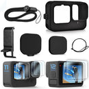 FitStill Silicone Sleeve Case for Go Pro Hero12 /Hero11 /Hero 10 /Hero 9 Black, Battery Side Cover & Lens Caps & Screen Protectors & Lanyard for Go Pro Hero 12/11 /10/9 Black Accessories Kit