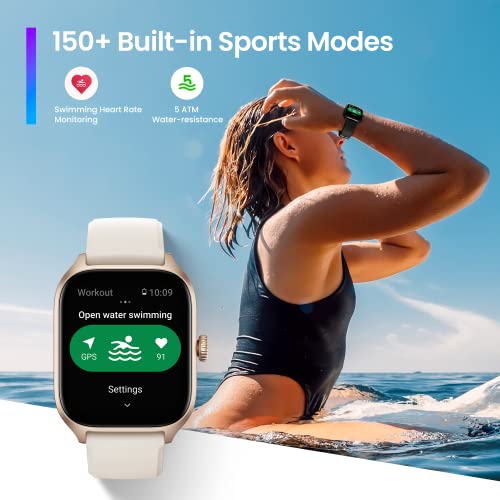 Amazfit GTS 4 Smart Watch for Women, Dual-Band GPS, Alexa Built-in, Bluetooth Calls, 150+ Sports Modes, Heart Rate SPO₂ Monitor, 1.75” AMOLED Display, Health Fitness Watch for Android iPhone, White