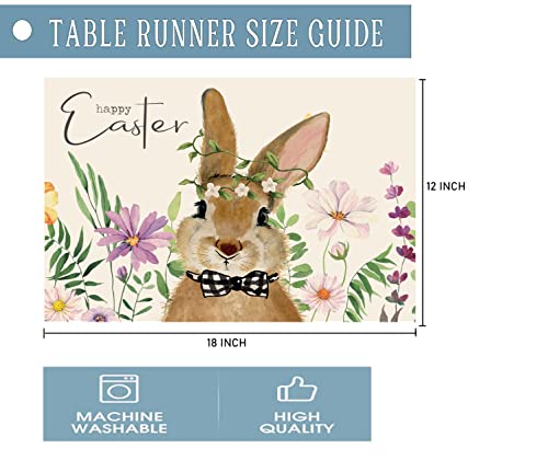 Happy Easter Bunny Placemats Set of 4,12x18 Inch Cute Rabbit with Flowers Heat-Resistant Place Mats,Seasonal Table Decors for Farmhouse Kitchen Dining Holiday Party